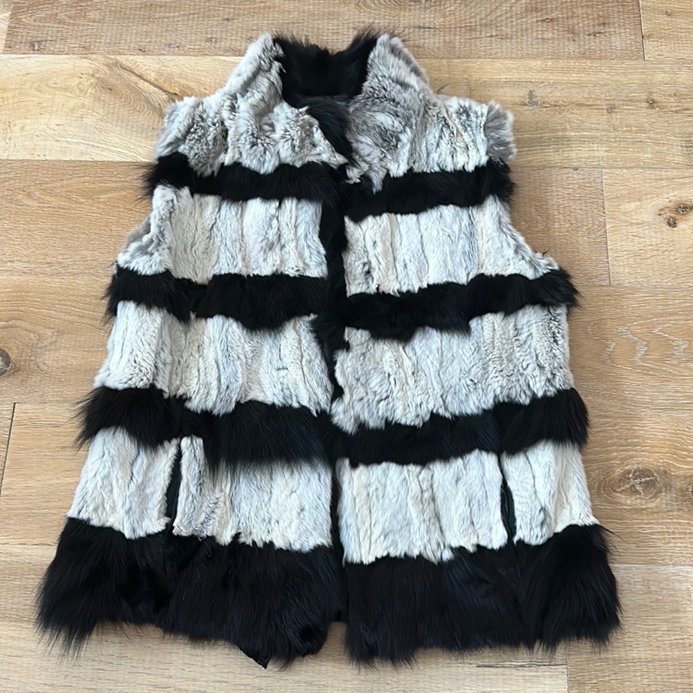 Kemo Sabe Black White Gray Rabbit Fur Vest S